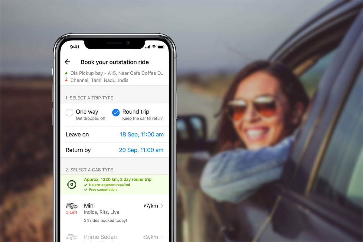 Ola Outstation app screens